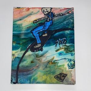“Skate N Fry” Trippy Drippy 1 of 1 original painting 8”x 10”  canvas